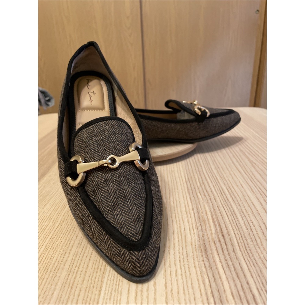 Me Too Adanya Womens Size 10 Slip On Pointed Toe Tweed Flats Black Brown